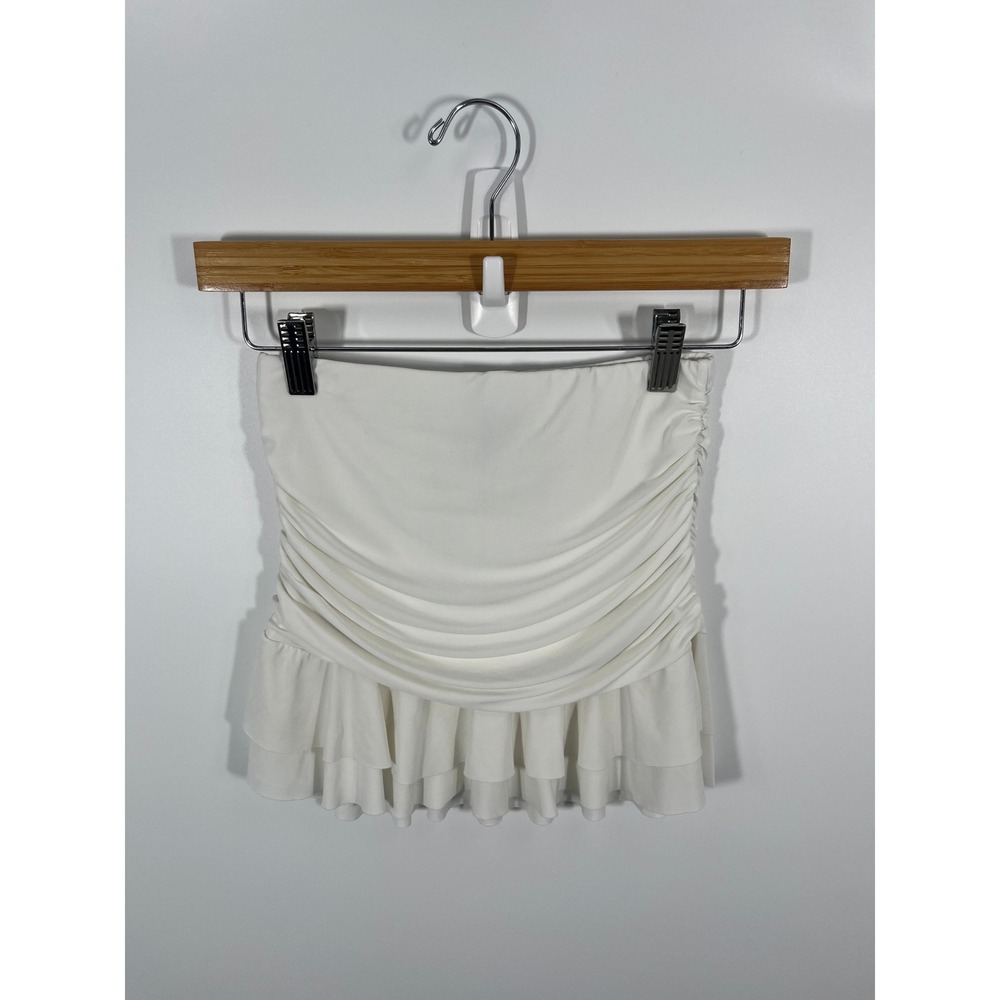 Windsor Y2K Womens Micro Mini Skirt XS White Ruffle Euro Summer Chic
